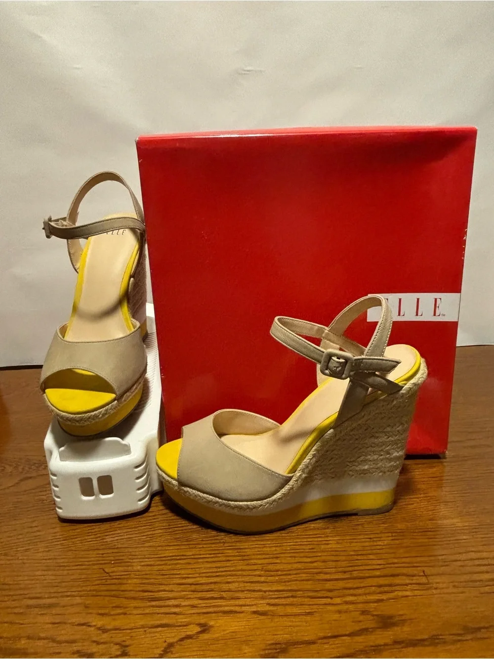 Elle Beige Wedge Sandals with Yellow Insole